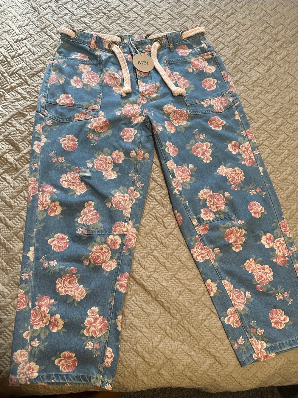 BiBi Blue Floral Wide-Leg Pants
